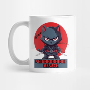 Ninja Cat Neighborhood Menace Synthwave Retro Mug